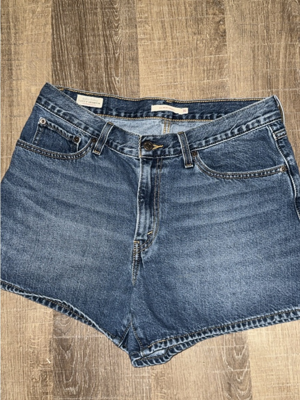 Levi's Mid-Blue Denim High-Rise Jean Shorts